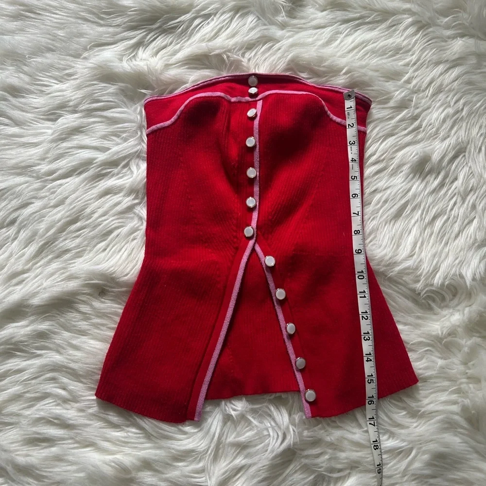 Red strapless ribbed knit top - Picture 4 of 7